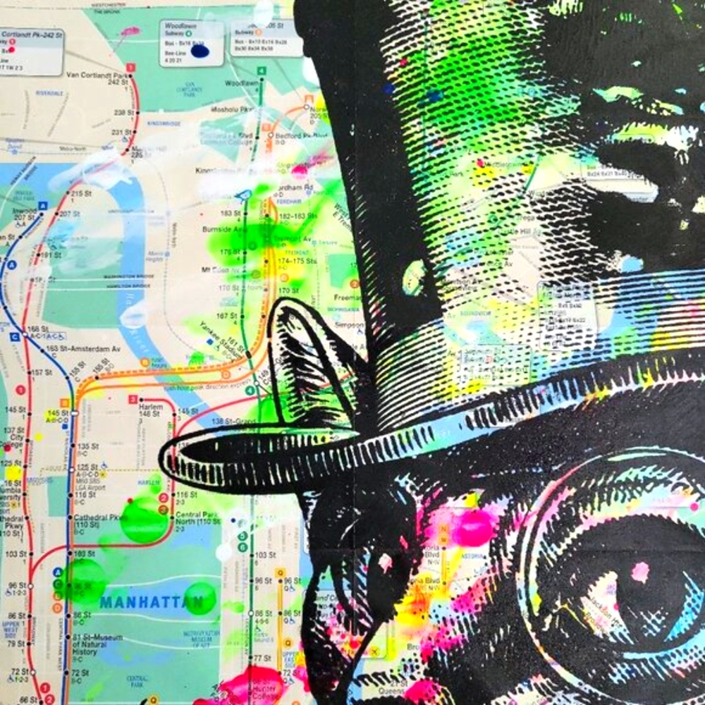 Handpainted Aristocat in the City Acrylic CAT Artwork on a NYC Subway Map - Picture 5 of 6
